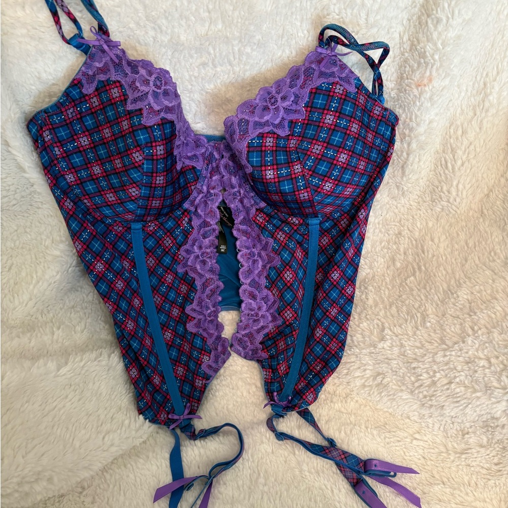Victoria's Secret Blue and Purple Plaid Lingerie Set